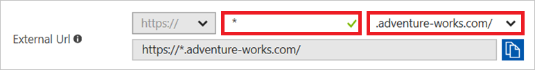 外部 URL には https://*.<custom domain> の形式を使用します