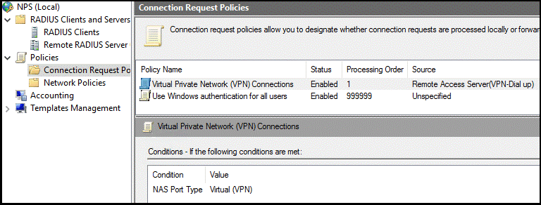 VPN 接続ポリシーを示す接続要求ポリシー