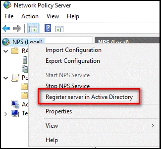 [Active Directory にサーバーを登録] メニュー オプション