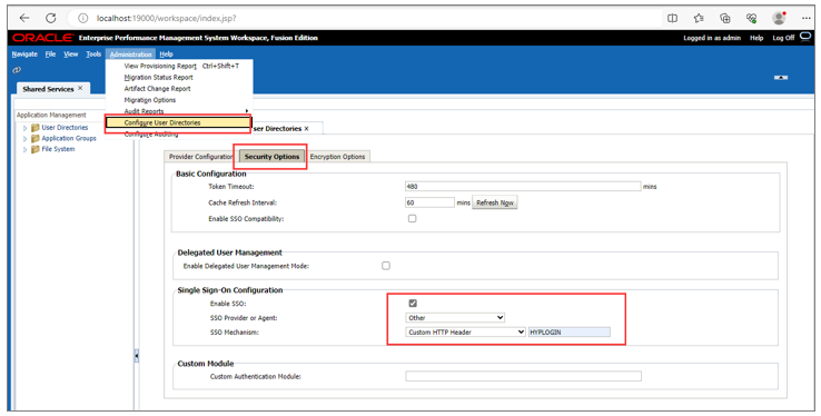 スクリーンショットは [Configure User Directories] (ユーザー ディレクトリの構成) オプションと [セキュリティ オプション] タブを示しています。