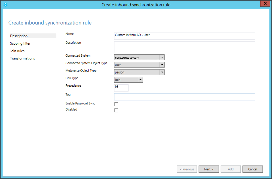 Create inbound synchronization rule