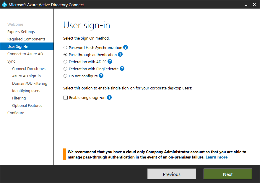 Microsoft Entra Connect: ユーザー サインイン