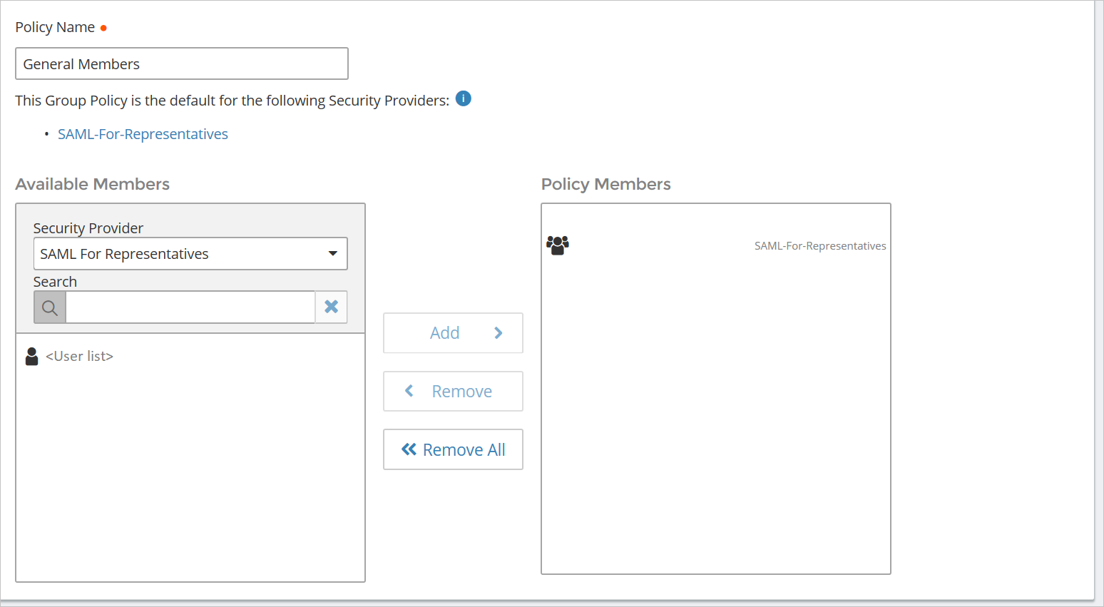 Screenshot shows the Basic Settings page for a group policy.