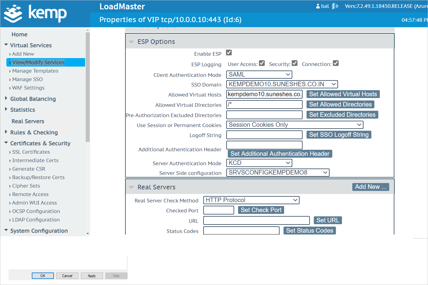 Kemp LoadMaster Microsoft Entra integration の Web サーバー