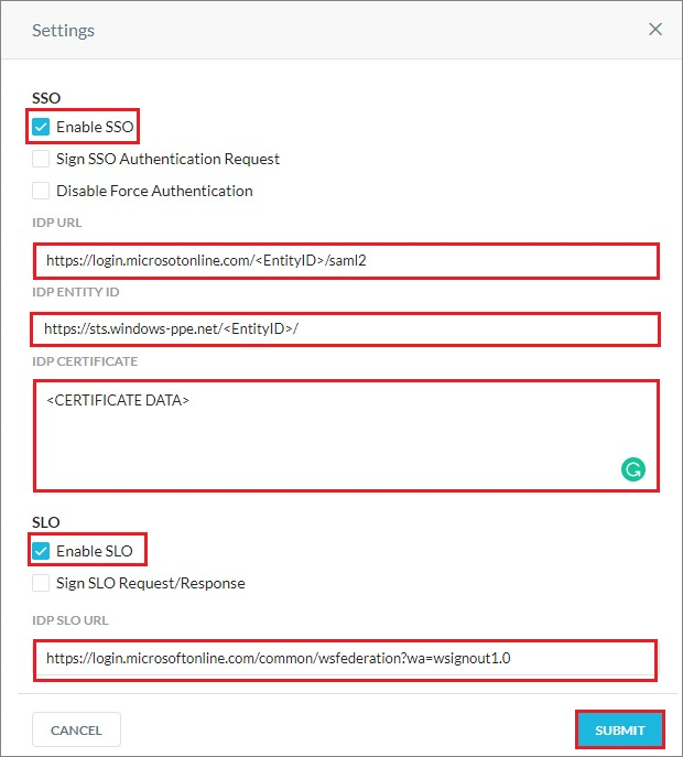 Screenshot shows the Settings dialog box where you can enter the values described.