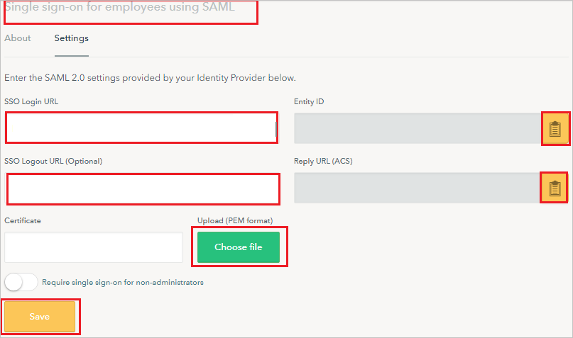 Screenshot shows SAML Single sign-on