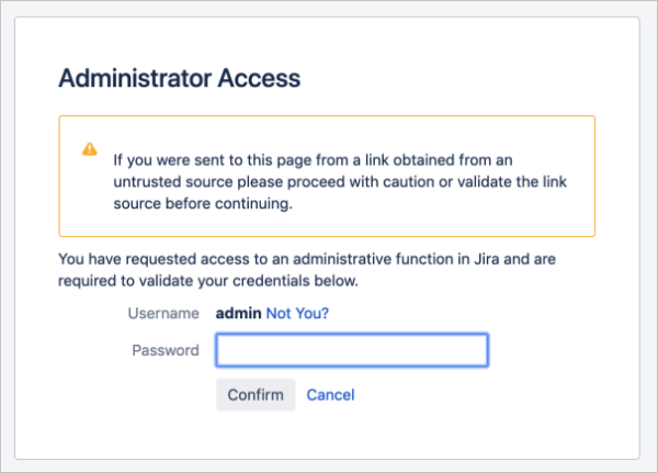 [Administrator Access]\(管理者アクセス\) ページを示すスクリーンショット。[Password]\(パスワード\) テキスト ボックスが強調表示されています。