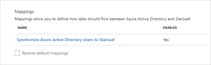 Screenshot of the Mappings section showing the Synchronize Microsoft Entra users to StarLeaf option.