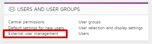 [外部ユーザーの管理] リンクが強調表示されている Zenya の [ユーザーとグループ] ページを示すスクリーンショット。