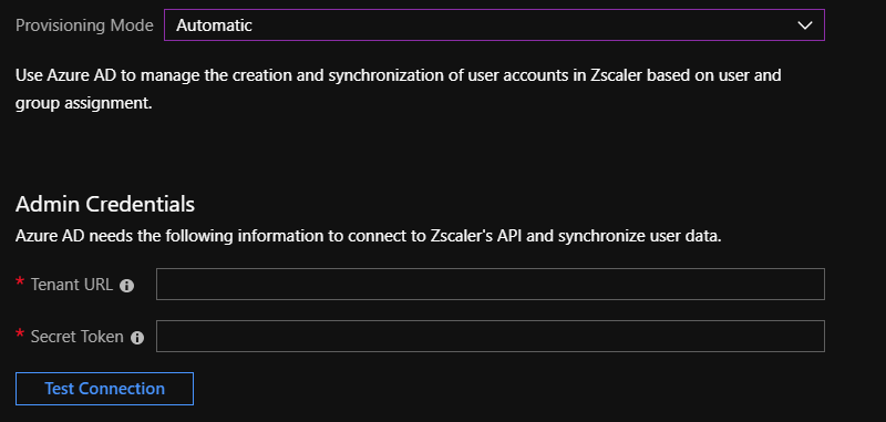 Screenshot of the Provisioning page with the provisioning Mode set to Automatic.