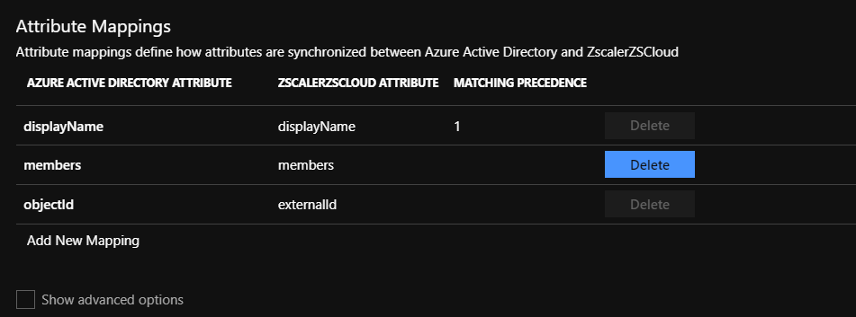 Screenshot of the Attribute Mappings section with three mappings displayed.