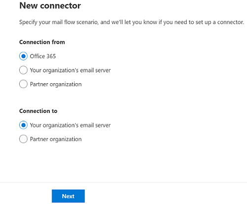 Office 365 から組織のメール サーバーにコネクタが作成されている画面