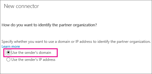 送信者のドメイン名を使用することを選択することを示すスクリーンショット。
