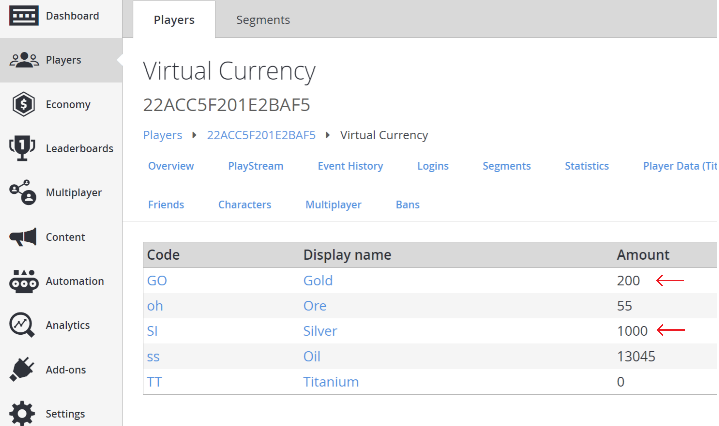 ゲーム マネージャー - プレイヤー - 仮想通貨 - 値の確認