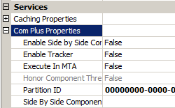 [Com Plus Properties] セクションが強調表示されている S P ペインのスクリーンショット。