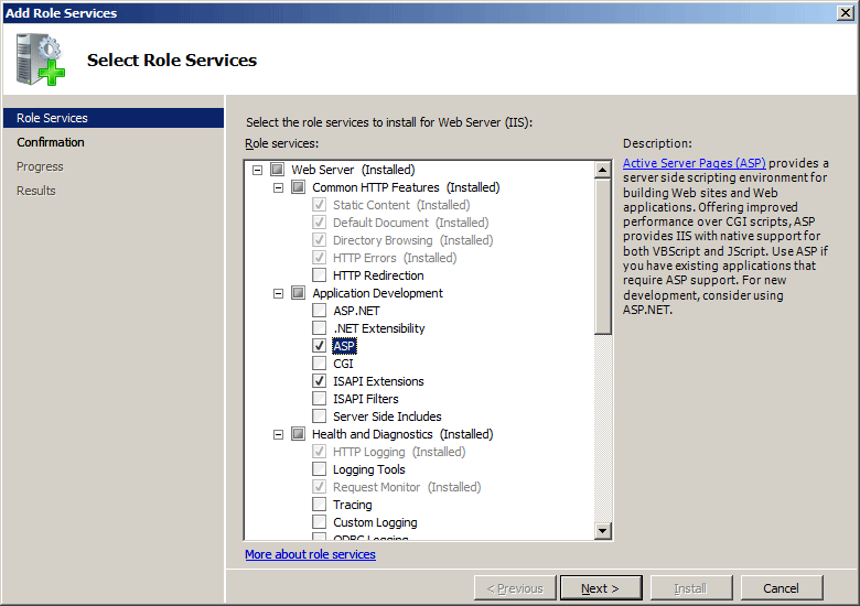 [役割サービスの追加] ウィザードの [役割サービスの選択] ページのスクリーンショット。選択された S P が表示されています。