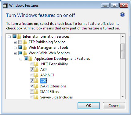 Windows Vista または Windows 7 インターフェイスで選択された C G I のスクリーンショット。