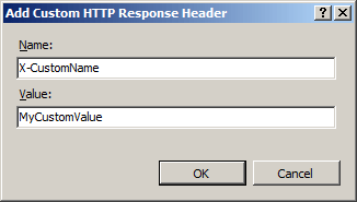[カスタム HTTP 応答ヘッダーの追加] ダイアログ ボックスのスクリーンショット。