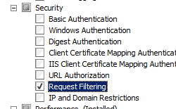 Windows Server 2008 で選択された要求フィルター処理を示すスクリーンショット。