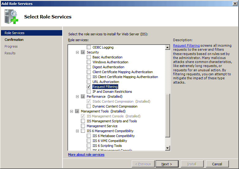 役割サービスの追加ウィザードのスクリーンショット