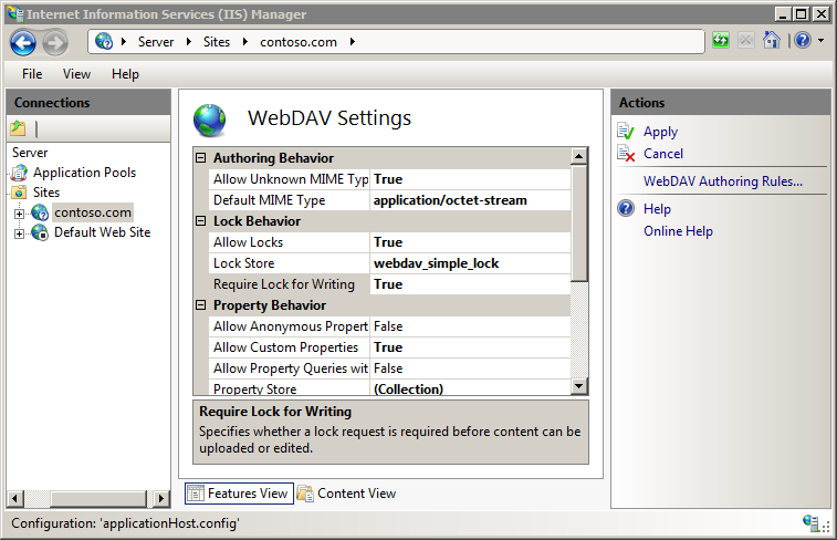 [Web DAV 設定] ウィンドウを示すスクリーンショット。
