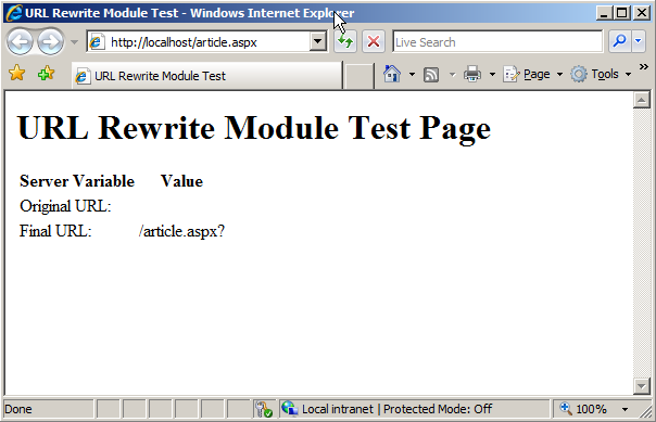 U R L Rewrite Module Test Page Web ページのスクリーンショット。