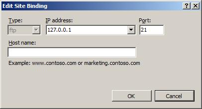 既定の I P アドレスとポート番号を含む [サイト バインドの編集] ダイアログのスクリーンショット。