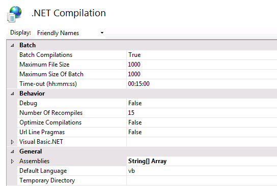 S P ドット NET 3 ドット 5 のドット NET コンパイルのスクリーンショット。[表示名] 列と [フレンドリ名] 列が表示されます。