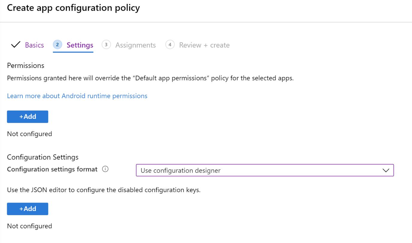 構成デザイナーを使用して Microsoft Intune でアプリ構成 VPN ポリシーを作成する - 例。