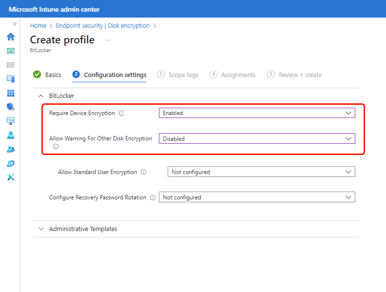 サイレント暗号化を有効にするには、2 つの BitLocker 設定が必要です。