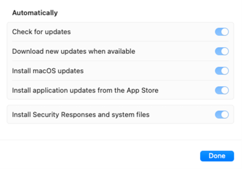 Intune 設定カタログ更新ポリシーが macOS Apple デバイスに適用された後、ソフトウェア更新プログラムの設定は灰色で表示されます。