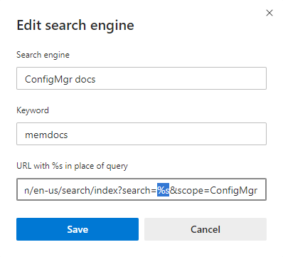 Microsoft テクニカル ドキュメント用のカスタム検索エンジンを Microsoft Edge に追加します。