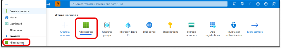 Azure portal で [すべてのリソース] を選択します