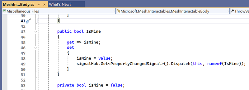 Mesh Interactable Body スクリプトの自分の物ブール値のスクリーン ショット。