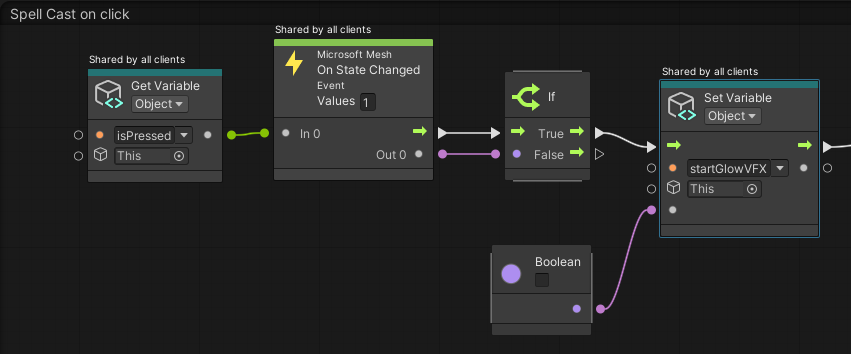 false に変更された startGlowVFX ブール値のスクリーン ショット