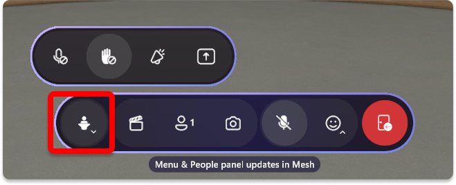 シングル ルームの Mesh イベントでの [Organizer] (開催者) ツールのスクリーンショット。