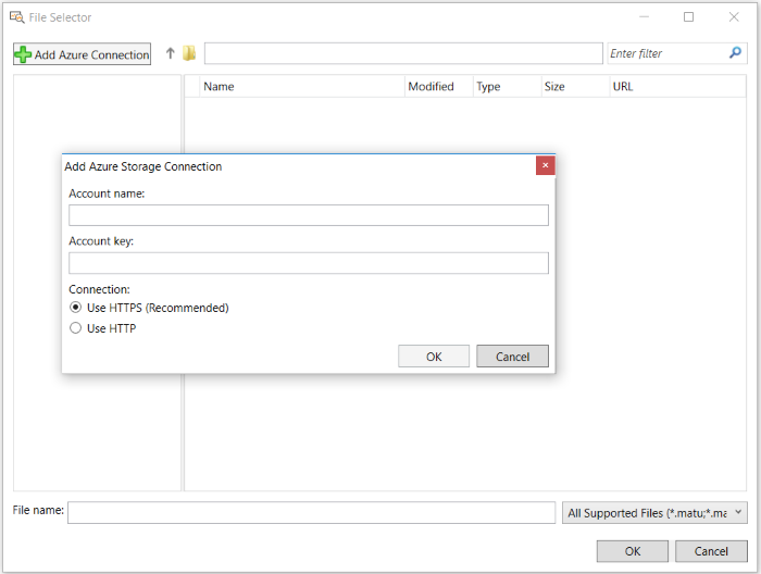 Azure  Blob File Selector dialog