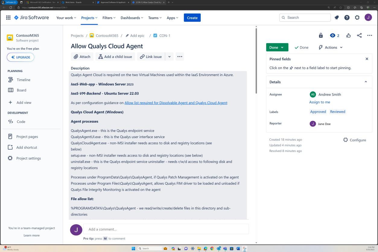 完全な承認プロセスを示す Jira ダッシュボード。