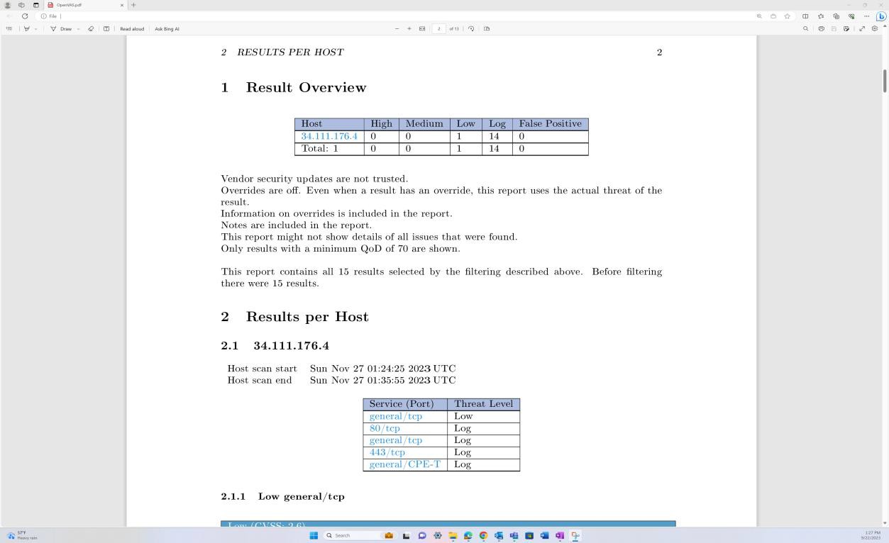 PDF 脆弱性レポートの結果。