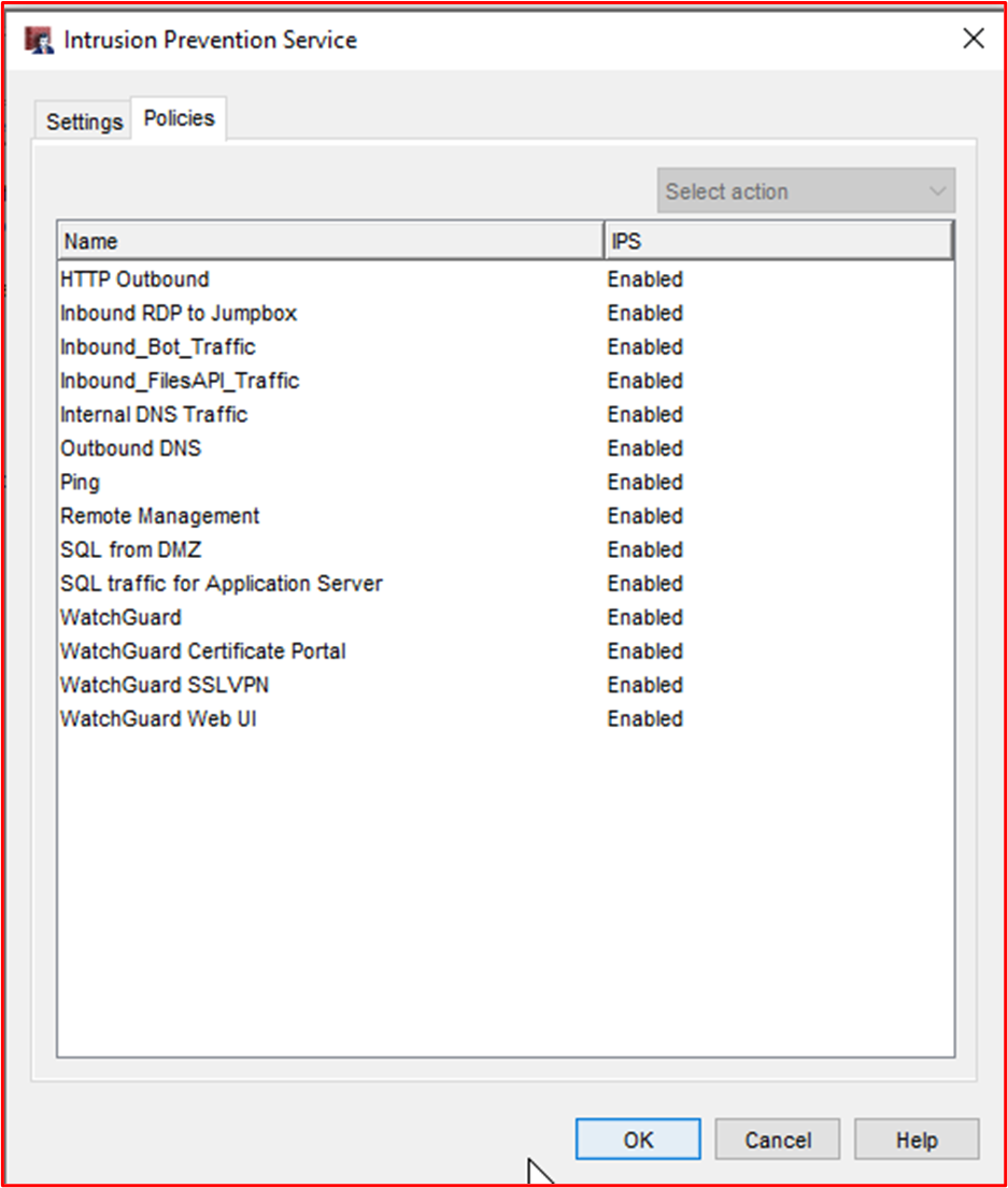 IDPS は、すべての WatchGuard ファイアウォールの規則に対して構成されます。