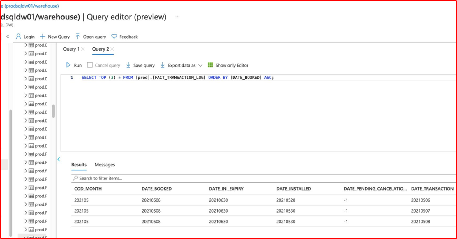 データベース テーブルの内容を昇順で並べ替えた SQL クエリを示すスクリーンショット