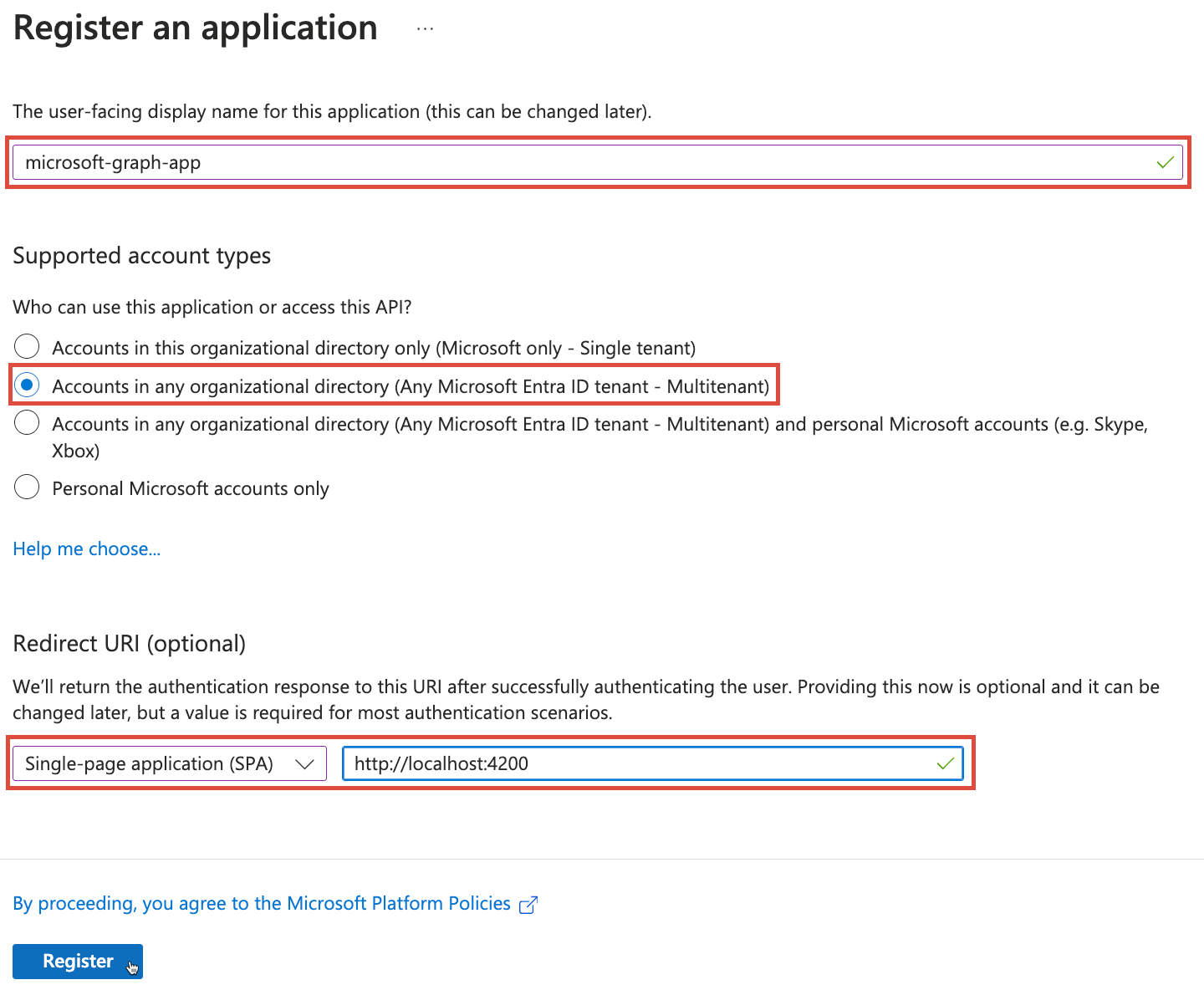 Microsoft Entra ID アプリ登録フォーム