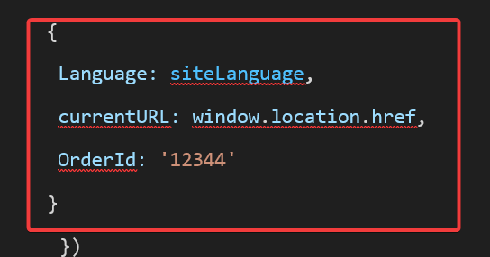 送信される 3 つのコンテキスト変数を強調表示した JSON コードのスクリーンショット。