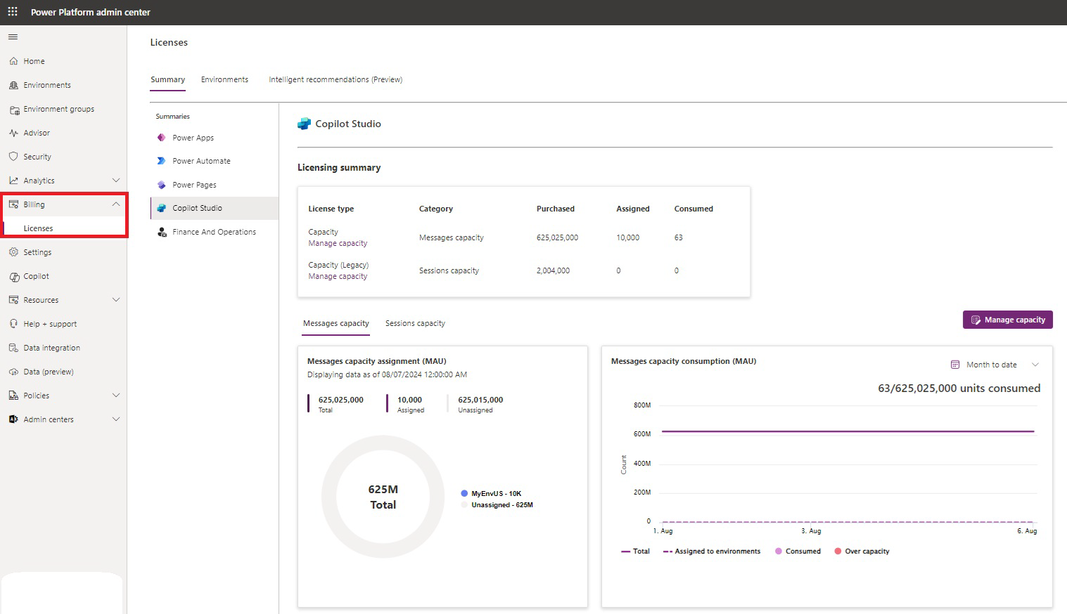 請求されたセッションは Power Platform 請求に表示されます