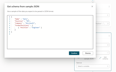 サンプル json からスキーマを取得するスクリーンショット。