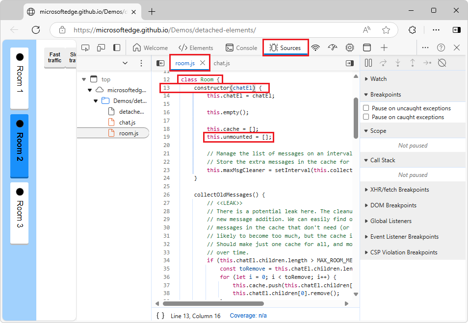 ソース ツールの JavaScript ソース コード