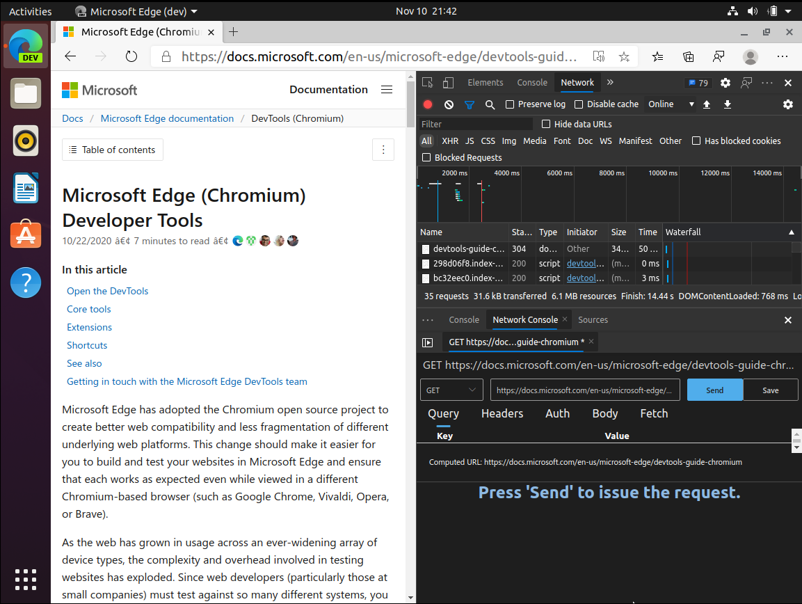 Linux 上の Microsoft Edge の DevTools