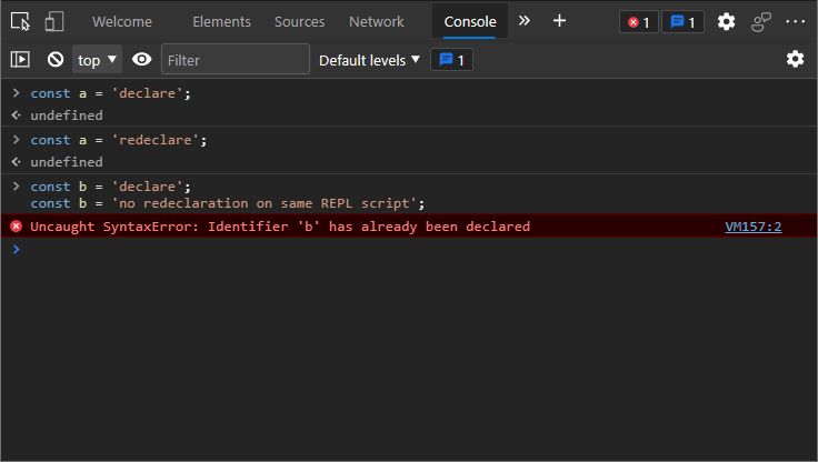 コンソールで const 変数を再宣言できます