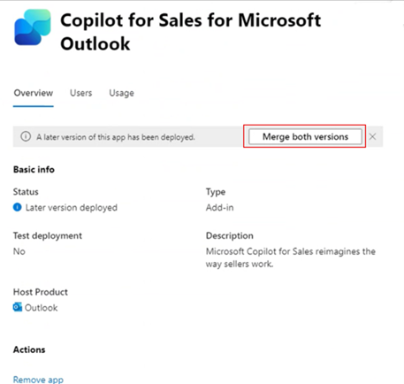 Copilot for Salesのバージョンをマージします。
