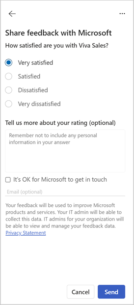 Screenshot showing the Feedback form.